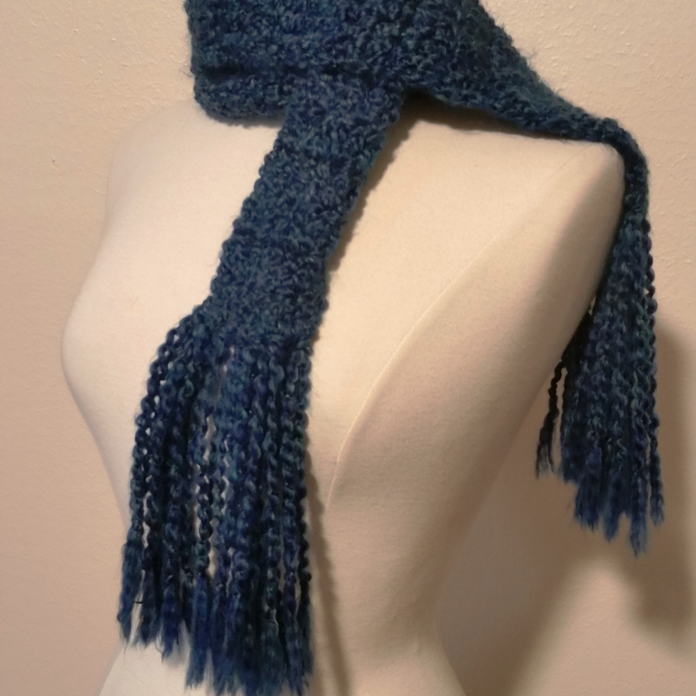 Blue Multi Long Hand-Knit Scarf